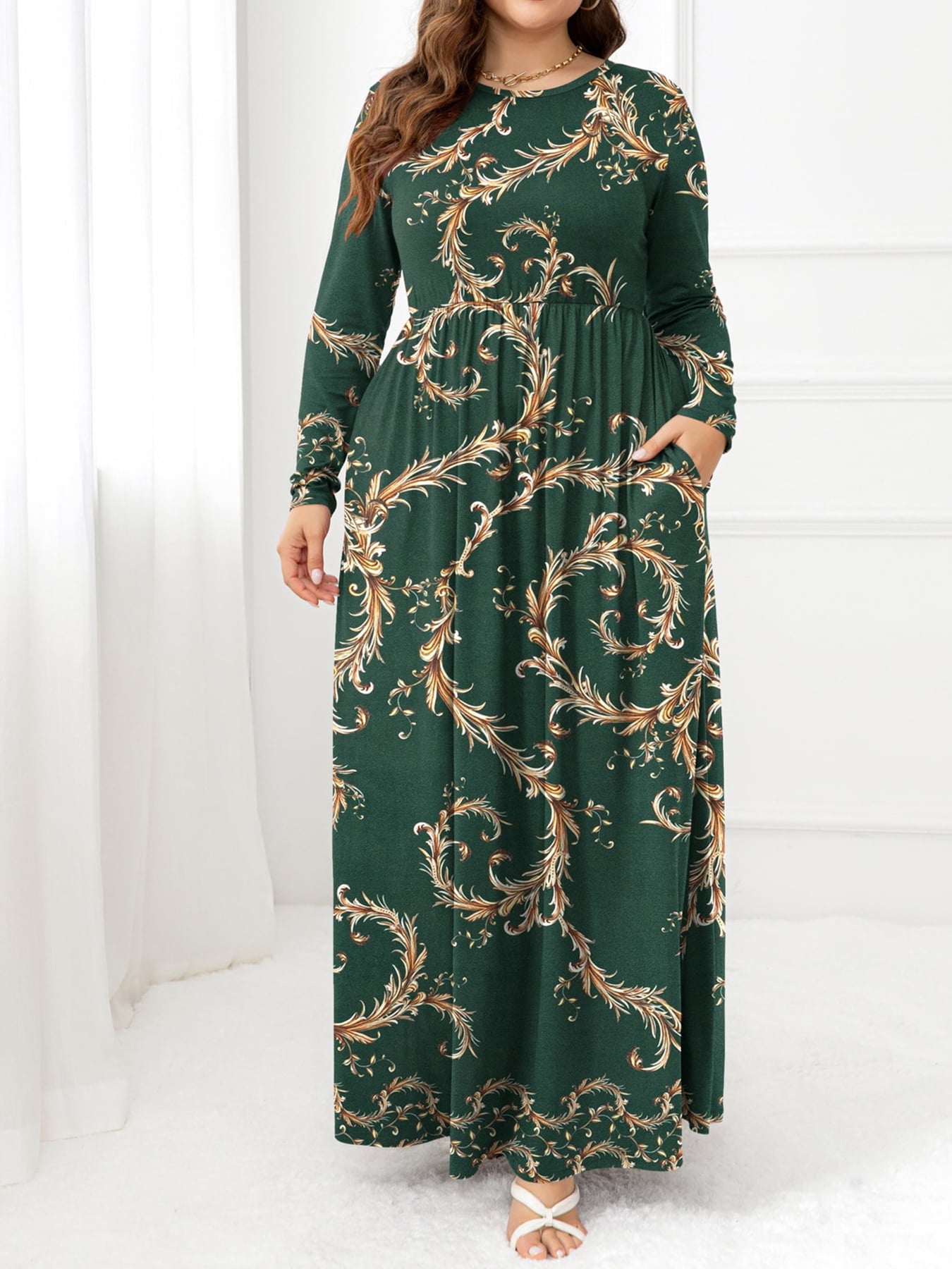 Plus Size Round Neck Maxi Dress with Pockets-Teresa&#39;s Fashionista LLC