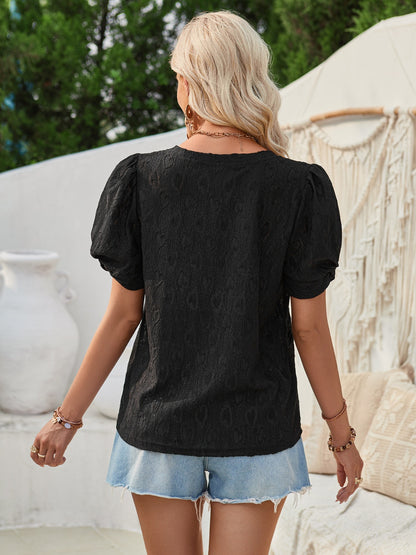 Twisted Heart V-Neck Short Sleeve Blouse-Teresa&#39;s Fashionista LLC