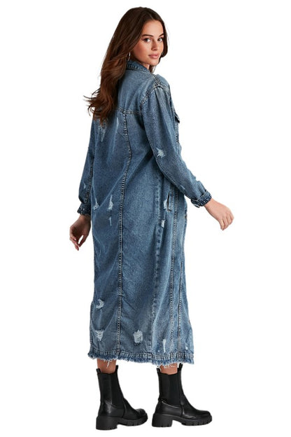 SEXY DENIM LONG JACKET-Teresa&#39;s Fashionista LLC