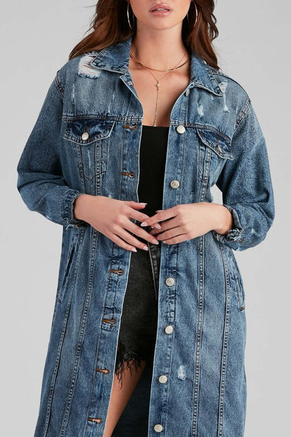 SEXY DENIM LONG JACKET-Teresa&#39;s Fashionista LLC