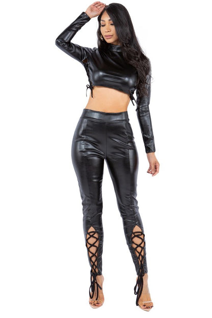 SEXY PU LEATHER 2PC PANTS SET-Teresa&#39;s Fashionista LLC