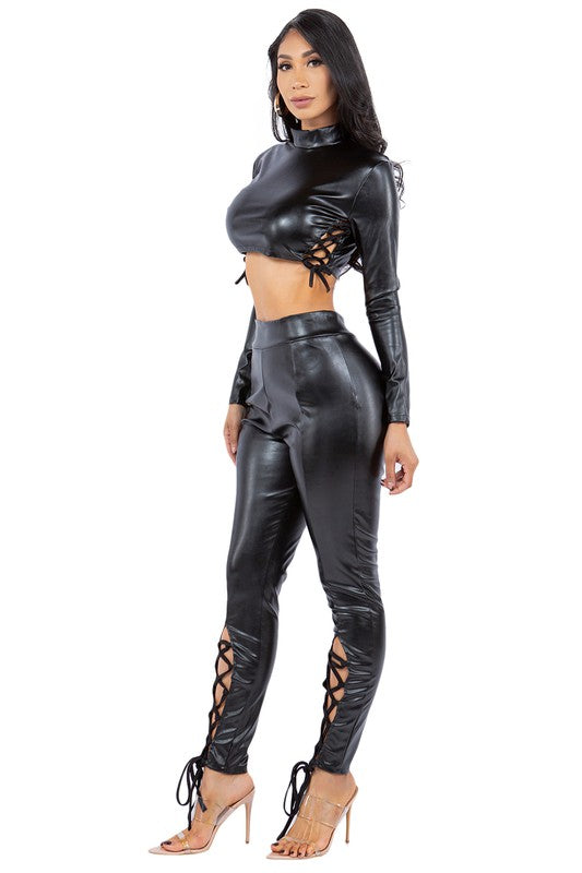 SEXY PU LEATHER 2PC PANTS SET-Teresa&#39;s Fashionista LLC