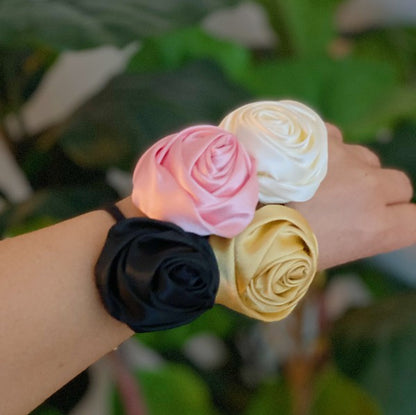 Hand Picked Satin Rose Hair Tie Set of 4-Teresa&#39;s Fashionista LLC