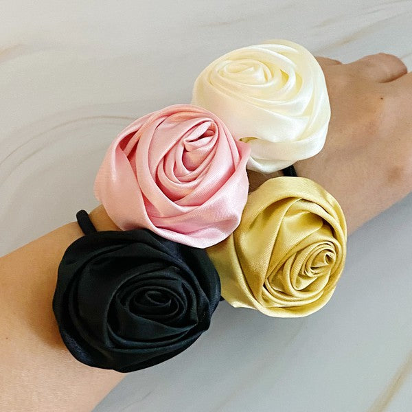 Hand Picked Satin Rose Hair Tie Set of 4-Teresa&#39;s Fashionista LLC