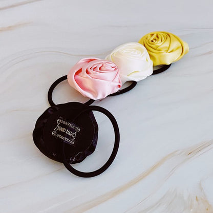 Hand Picked Satin Rose Hair Tie Set of 4-Teresa&#39;s Fashionista LLC