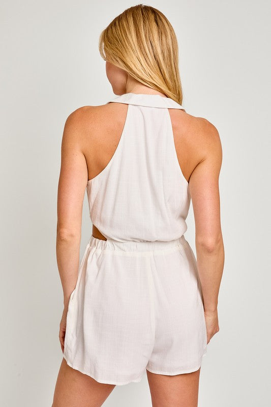 Collared Sleeveless Romper-Teresa&#39;s Fashionista LLC