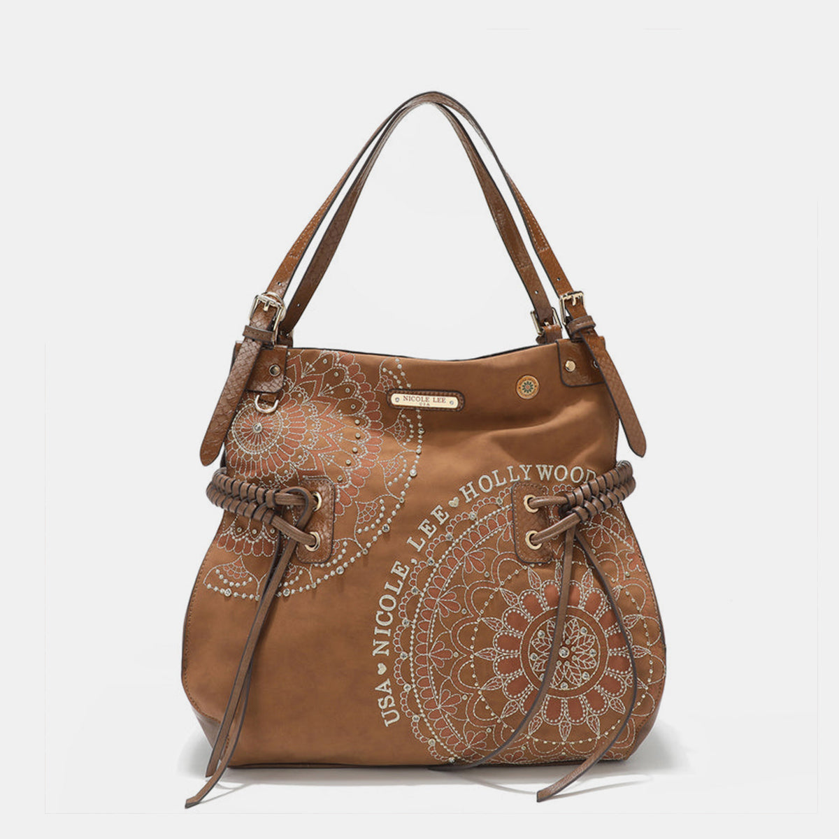 Nicole Lee USA Side Braided Tassel Inlaid Rhinestone Embroidery Hobo Bag-Teresa&#39;s Fashionista LLC