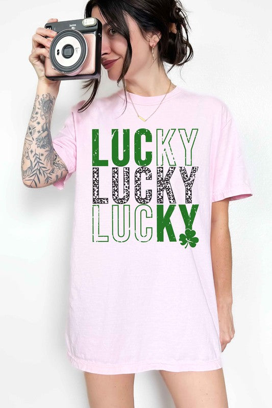 LUCKY ST PATRICKS CLOVER GRAPHIC TEE-Teresa&#39;s Fashionista LLC