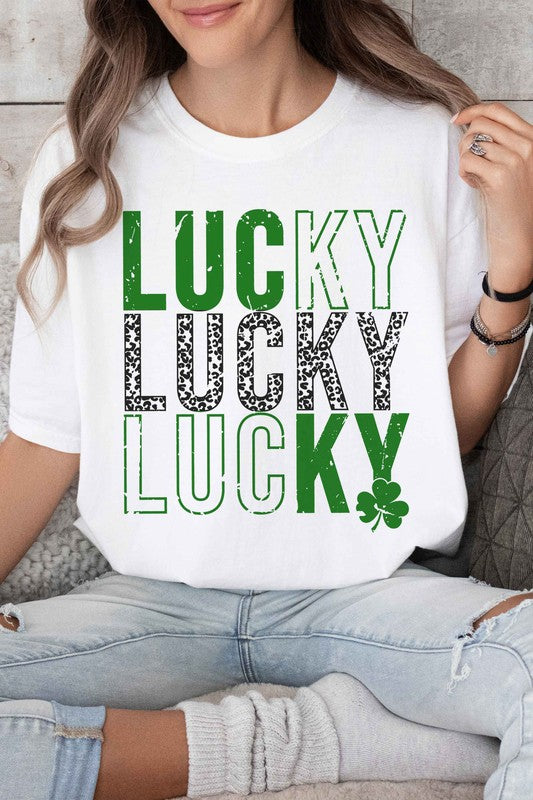 LUCKY ST PATRICKS CLOVER GRAPHIC TEE-Teresa&#39;s Fashionista LLC