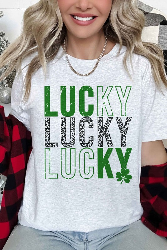 LUCKY ST PATRICKS CLOVER GRAPHIC TEE-Teresa&#39;s Fashionista LLC