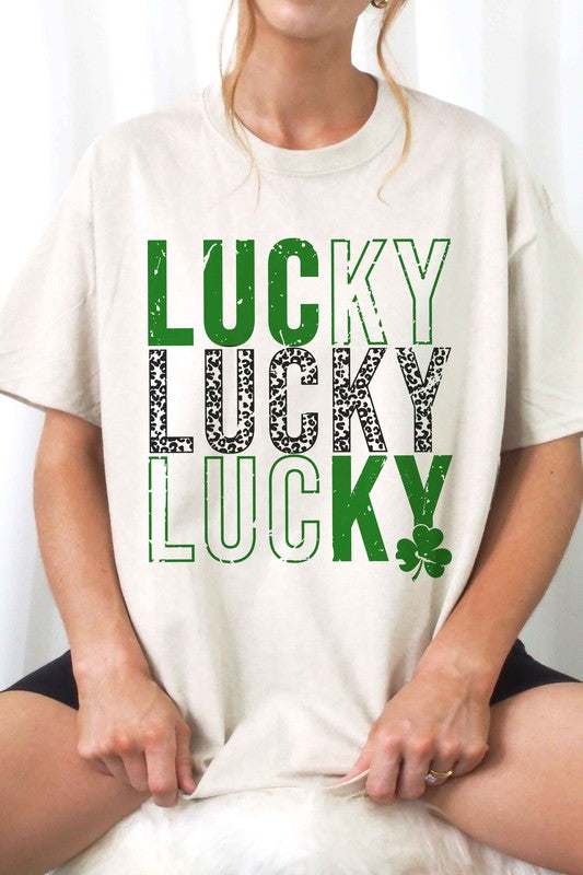 LUCKY ST PATRICKS CLOVER GRAPHIC TEE-Teresa&#39;s Fashionista LLC