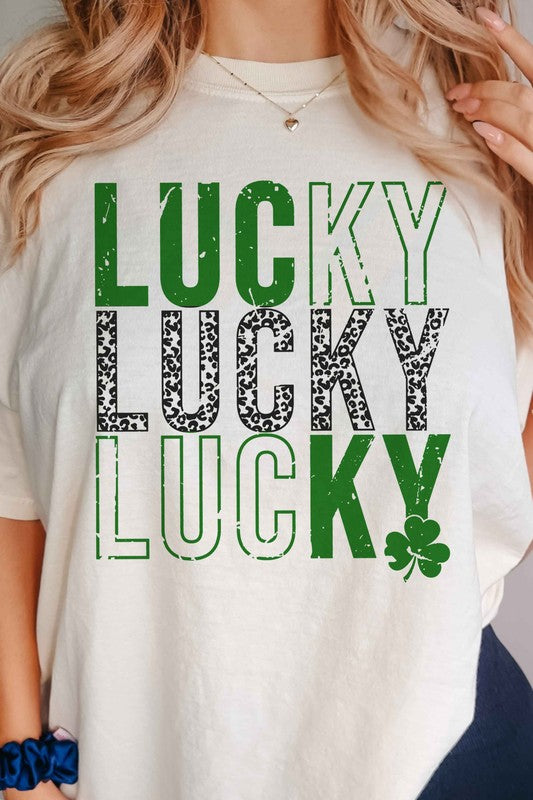 LUCKY ST PATRICKS CLOVER GRAPHIC TEE-Teresa&#39;s Fashionista LLC