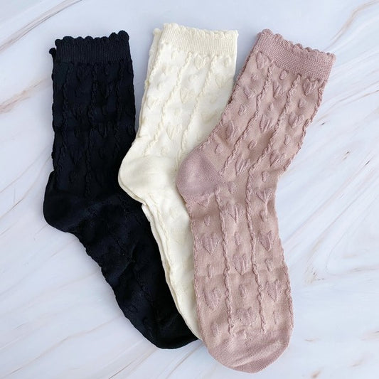 Heart Embossed Socks Set Of 3-Teresa&#39;s Fashionista LLC