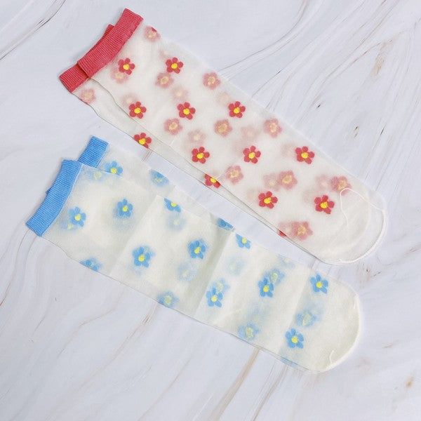 Mini Flower Sheer Socks Set Of 2 Pairs-Teresa&#39;s Fashionista LLC