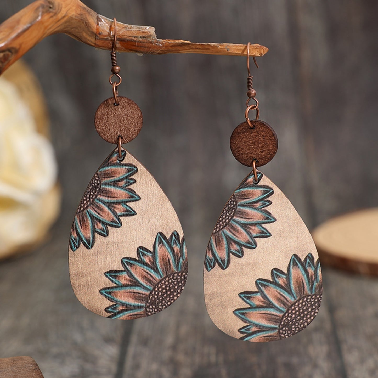 Wooden Iron Hook Dangle Earrings-Teresa&#39;s Fashionista LLC