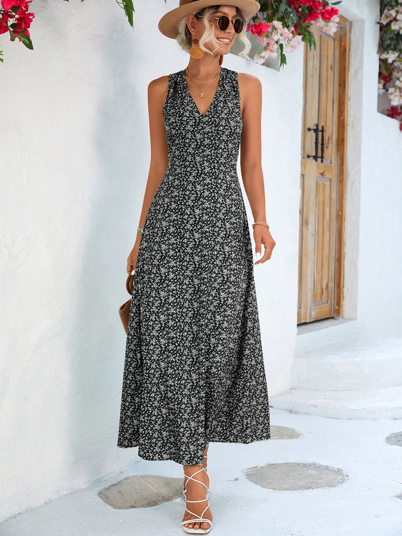 Printed Open Back Sleeveless Maxi Dress-Teresa&#39;s Fashionista LLC