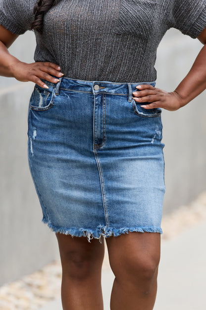 RISEN Amelia Full Size Denim Mini Skirt-Teresa&#39;s Fashionista LLC