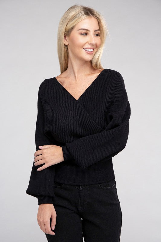 Viscose Cross Wrap Pullover Sweater-Teresa&#39;s Fashionista LLC