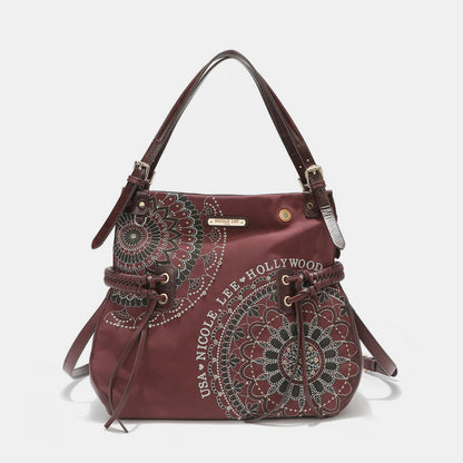 Nicole Lee USA Side Braided Tassel Inlaid Rhinestone Embroidery Hobo Bag-Teresa&#39;s Fashionista LLC