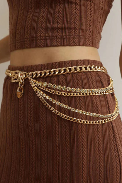 Rhinestone Decor Metal Chain Belt-Teresa&#39;s Fashionista LLC