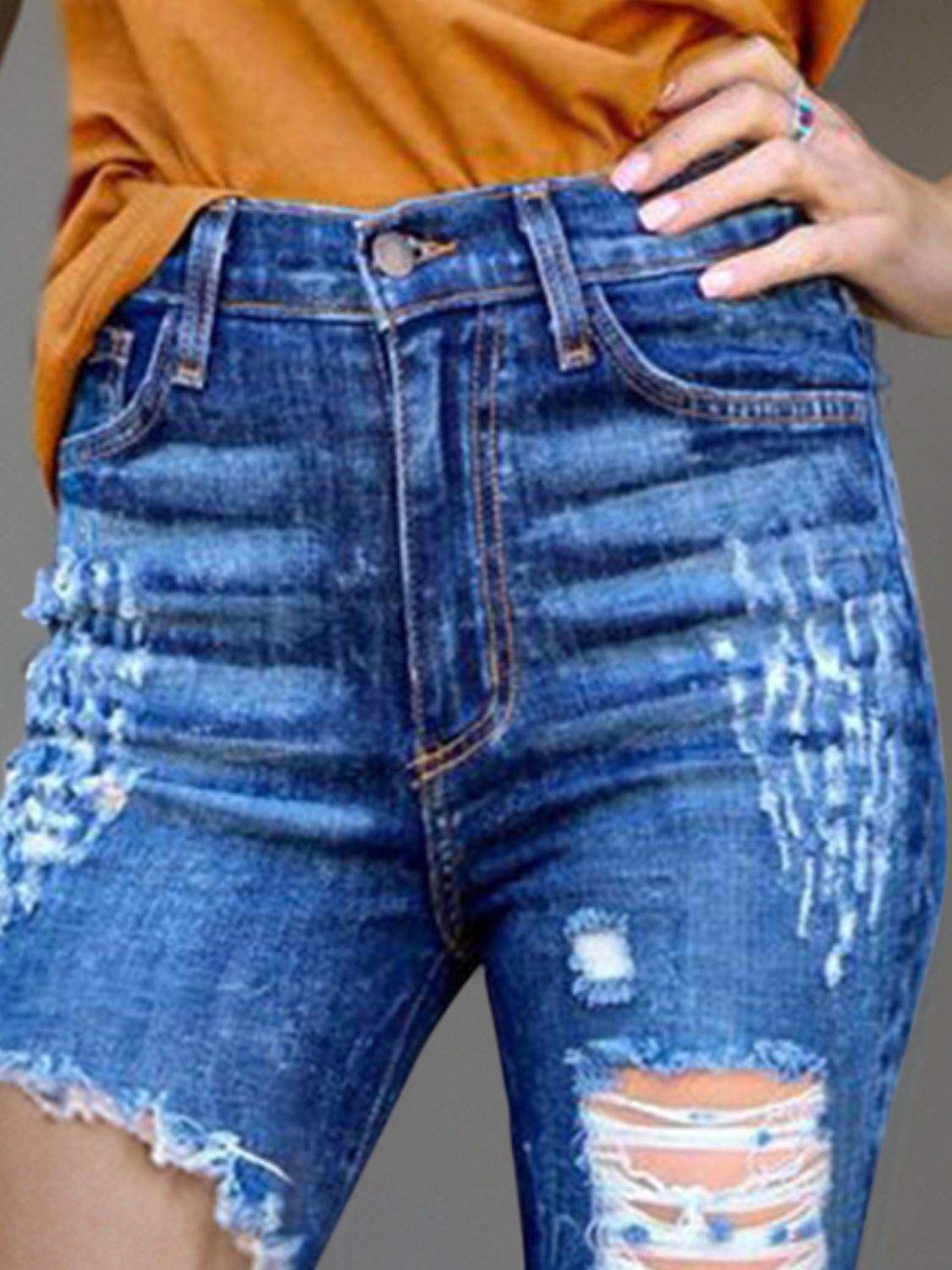 Raw Hem Distressed Bootcut Jeans-Teresa&#39;s Fashionista LLC