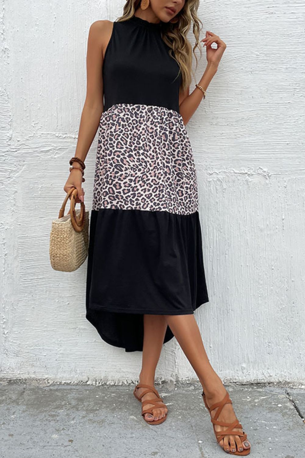 Leopard Contrast Sleeveless Maxi Dress-Teresa&#39;s Fashionista LLC