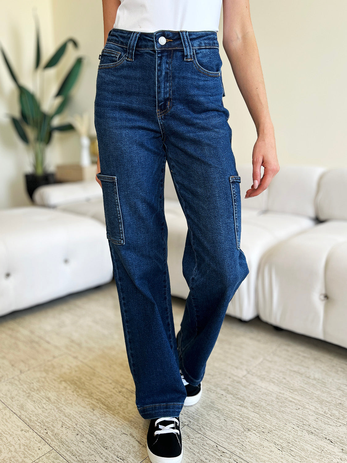 Judy Blue Full Size High Waist Straight Cargo Jeans-Teresa&#39;s Fashionista LLC