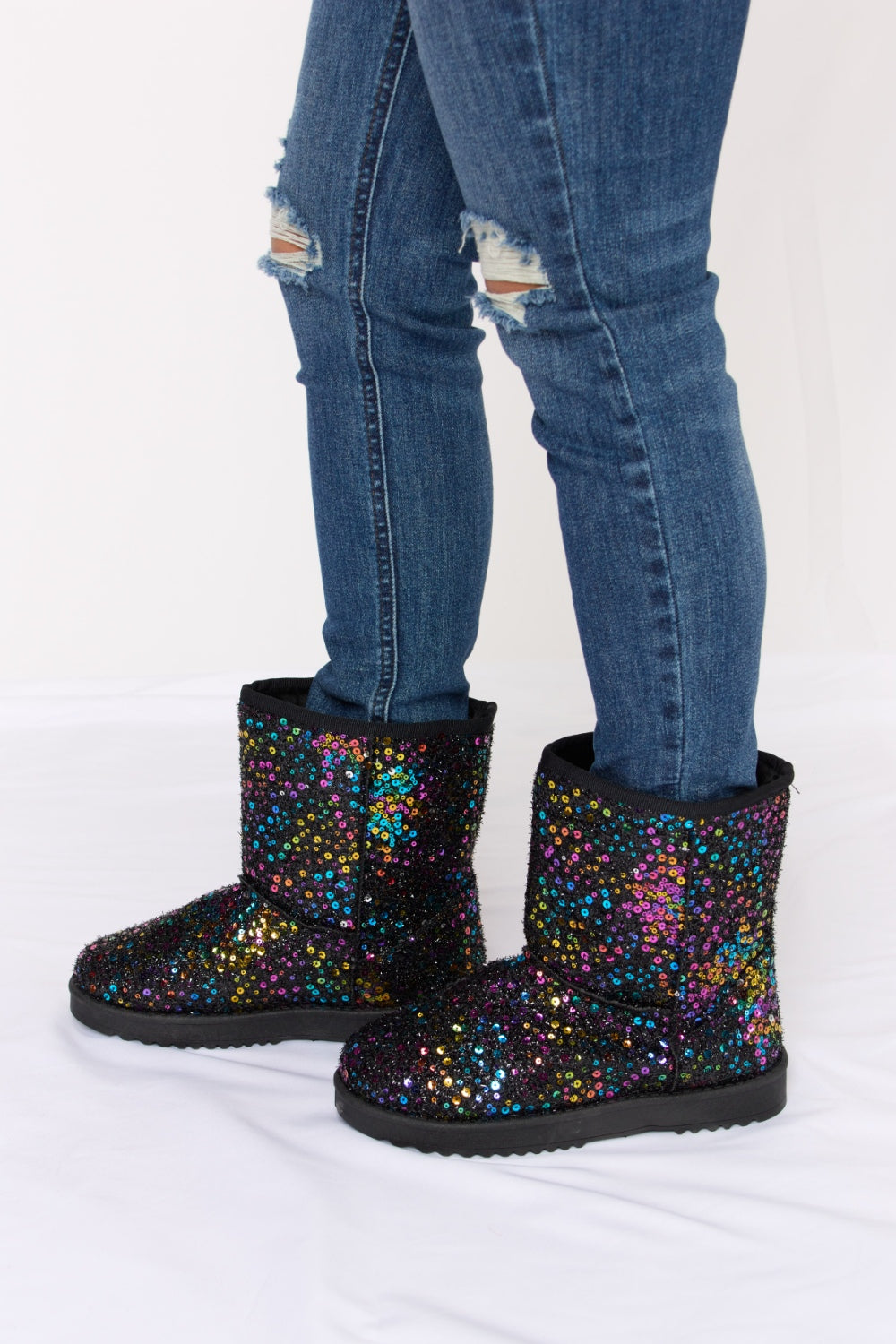 Forever Link Sequin Thermal Flat Boots-Teresa&#39;s Fashionista LLC