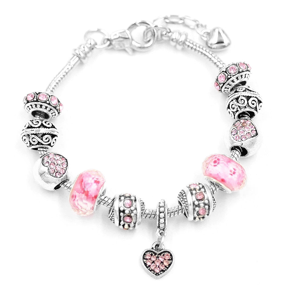 Crystal Beaded Handmade Peach Heart Beaded Bracelet-Teresa&#39;s Fashionista LLC