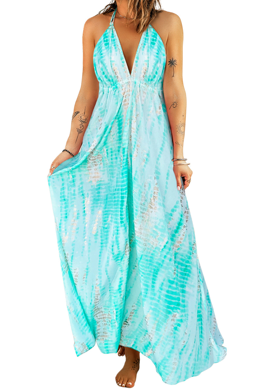 Tie-Dye Halter Neck Maxi Dress-Teresa&#39;s Fashionista LLC