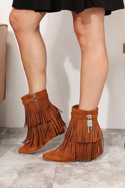 Legend Women's Tassel Wedge Heel Ankle Booties-Teresa&#39;s Fashionista LLC