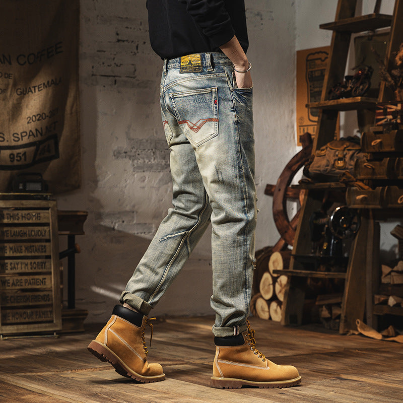 Vintage Distressed Jeans For Men's Slim Fit-Teresa&#39;s Fashionista LLC