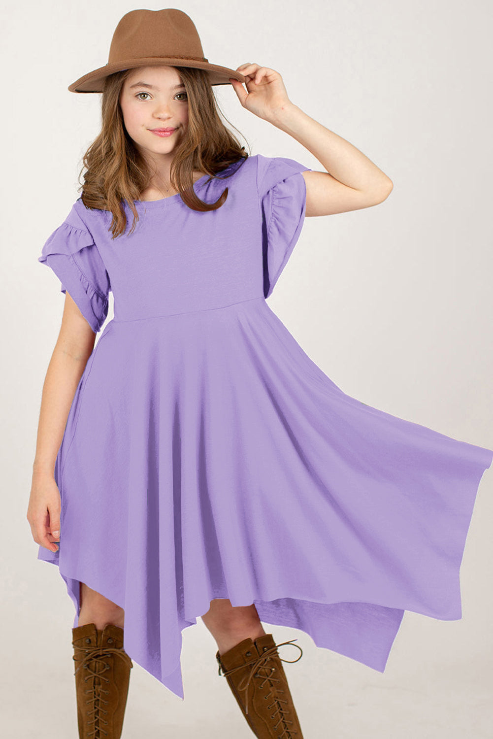 Round Neck Petal Sleeve Dress-Teresa&#39;s Fashionista LLC