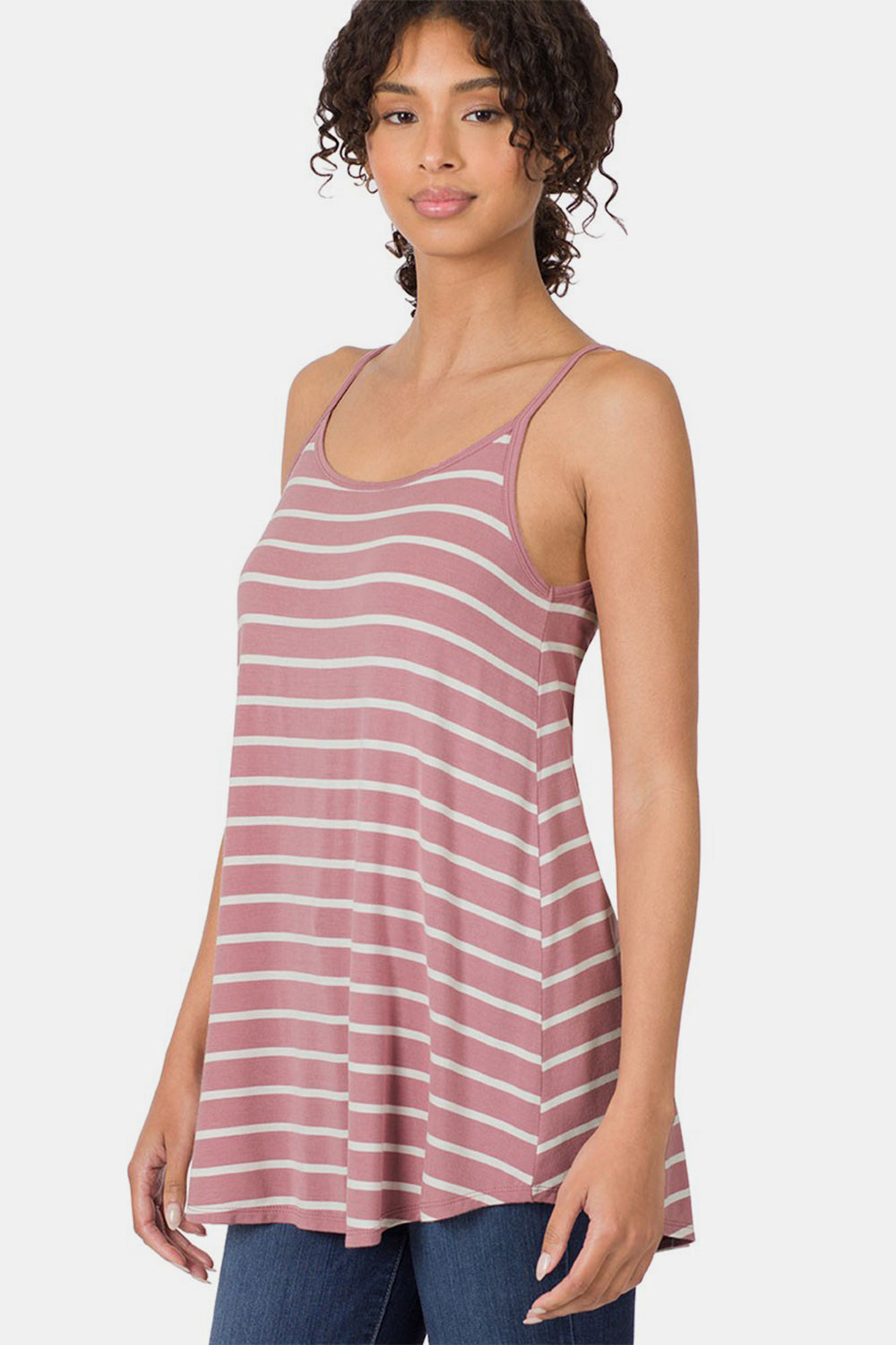 Zenana Striped Curved Hem Cami-Teresa&#39;s Fashionista LLC