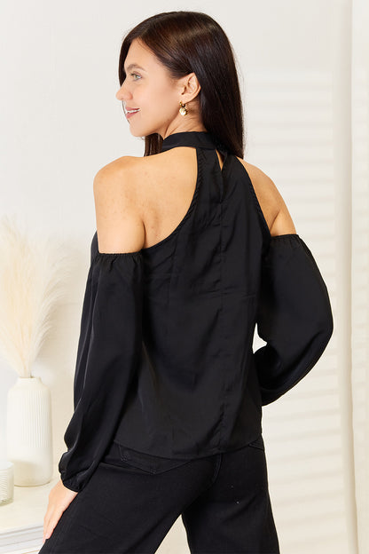 Grecian Cold Shoulder Long Sleeve Blouse-Teresa&#39;s Fashionista LLC