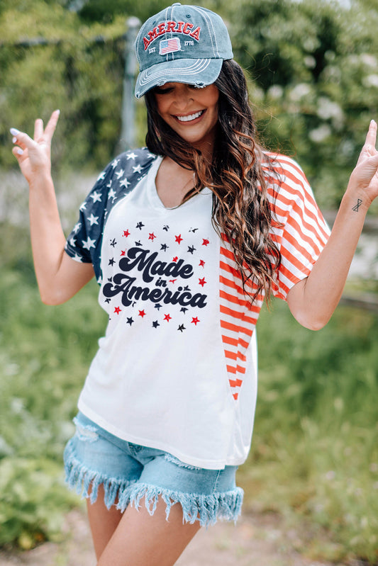 Stars and Stripes V-Neck Tee Shirt-Teresa&#39;s Fashionista LLC