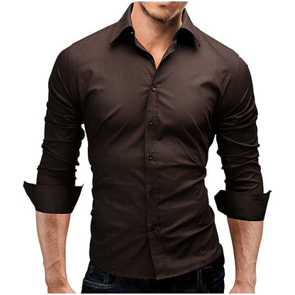 Men's Slim-fit Long-sleeved Solid Color Simple Formal Shirt-Teresa&#39;s Fashionista LLC