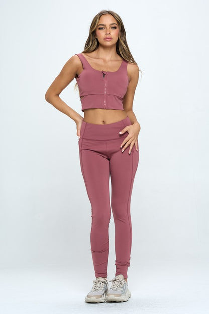 Zip Up Crop Sports Tank Top Set-Teresa&#39;s Fashionista LLC