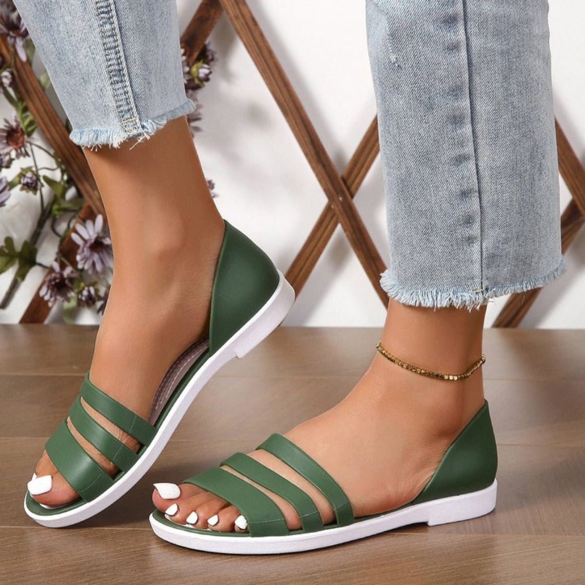 PU Leather Three-Strap Sandals-Teresa&#39;s Fashionista LLC