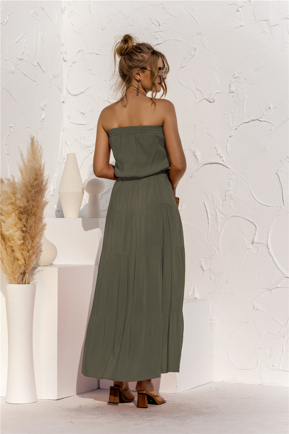 Strapless Tie Waist Tiered Maxi Dress-Teresa&#39;s Fashionista LLC