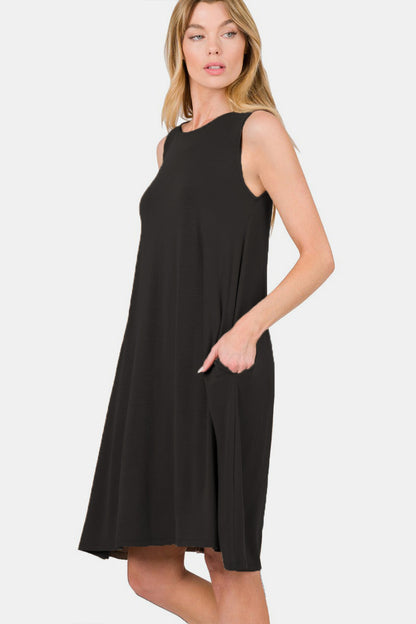 Zenana Full Size Sleeveless Flared Dress with Side Pockets-Teresa&#39;s Fashionista LLC