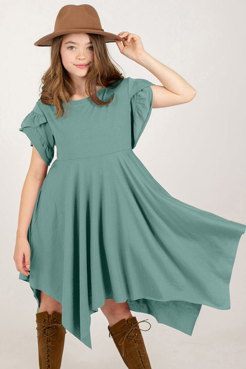 Round Neck Petal Sleeve Dress-Teresa&#39;s Fashionista LLC