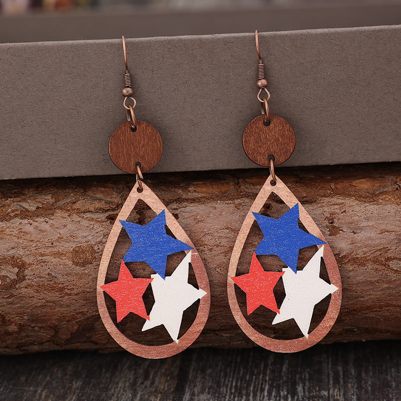 Cutout Star Wooden Dangle Earrings-Teresa&#39;s Fashionista LLC