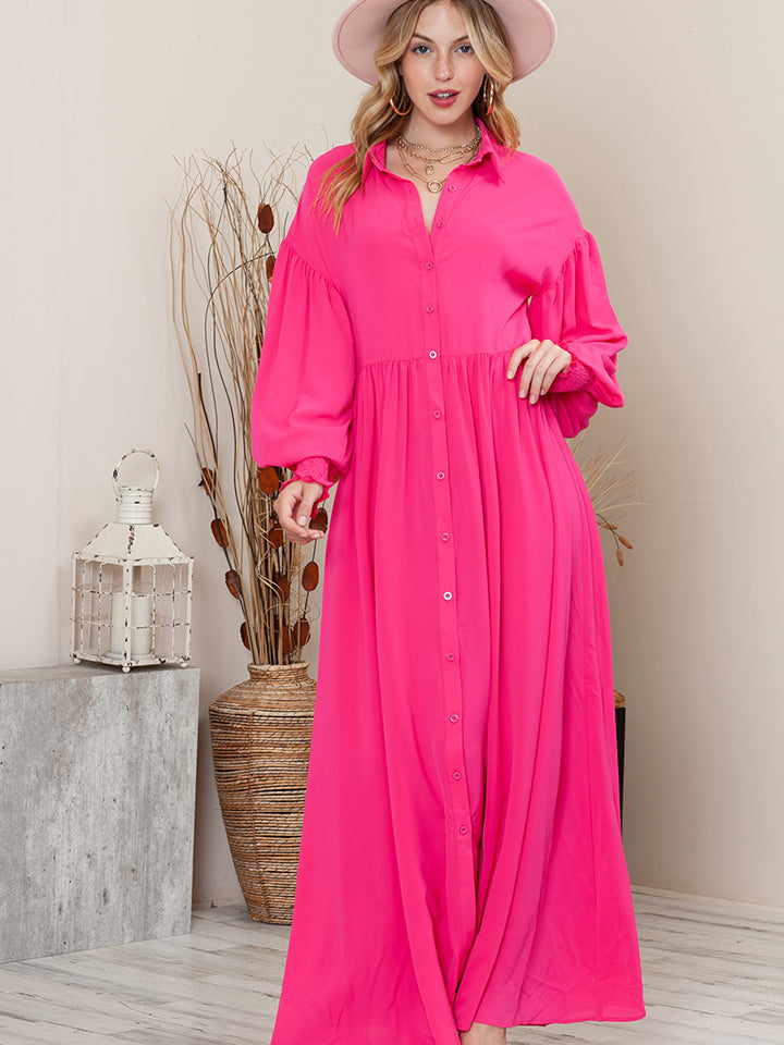 Collared Neck Button-Up Maxi Dress-Teresa&#39;s Fashionista LLC