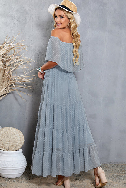 Swiss Dot Off-Shoulder Tiered Maxi Dress-Teresa&#39;s Fashionista LLC