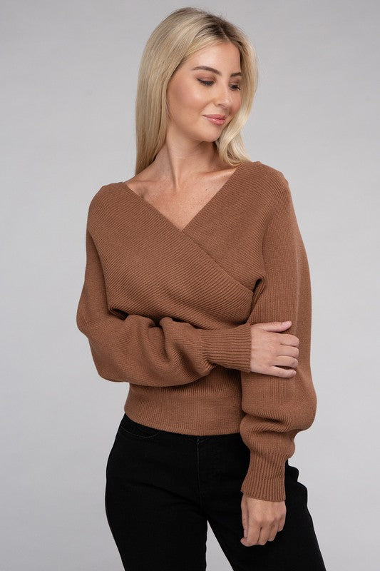 Viscose Cross Wrap Pullover Sweater-Teresa&#39;s Fashionista LLC