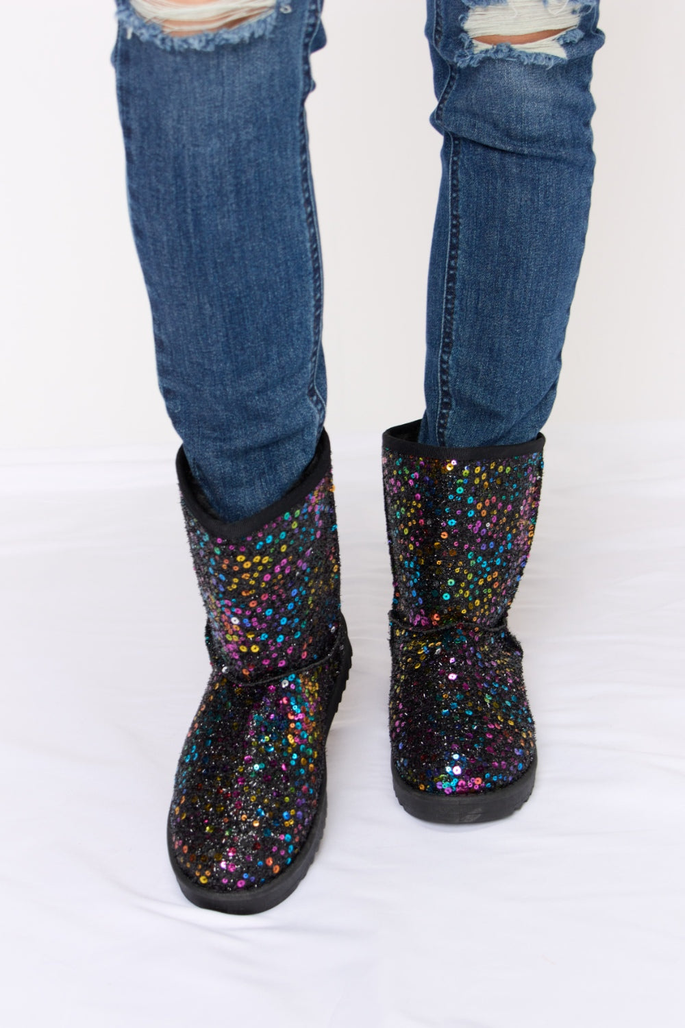 Forever Link Sequin Thermal Flat Boots-Teresa&#39;s Fashionista LLC