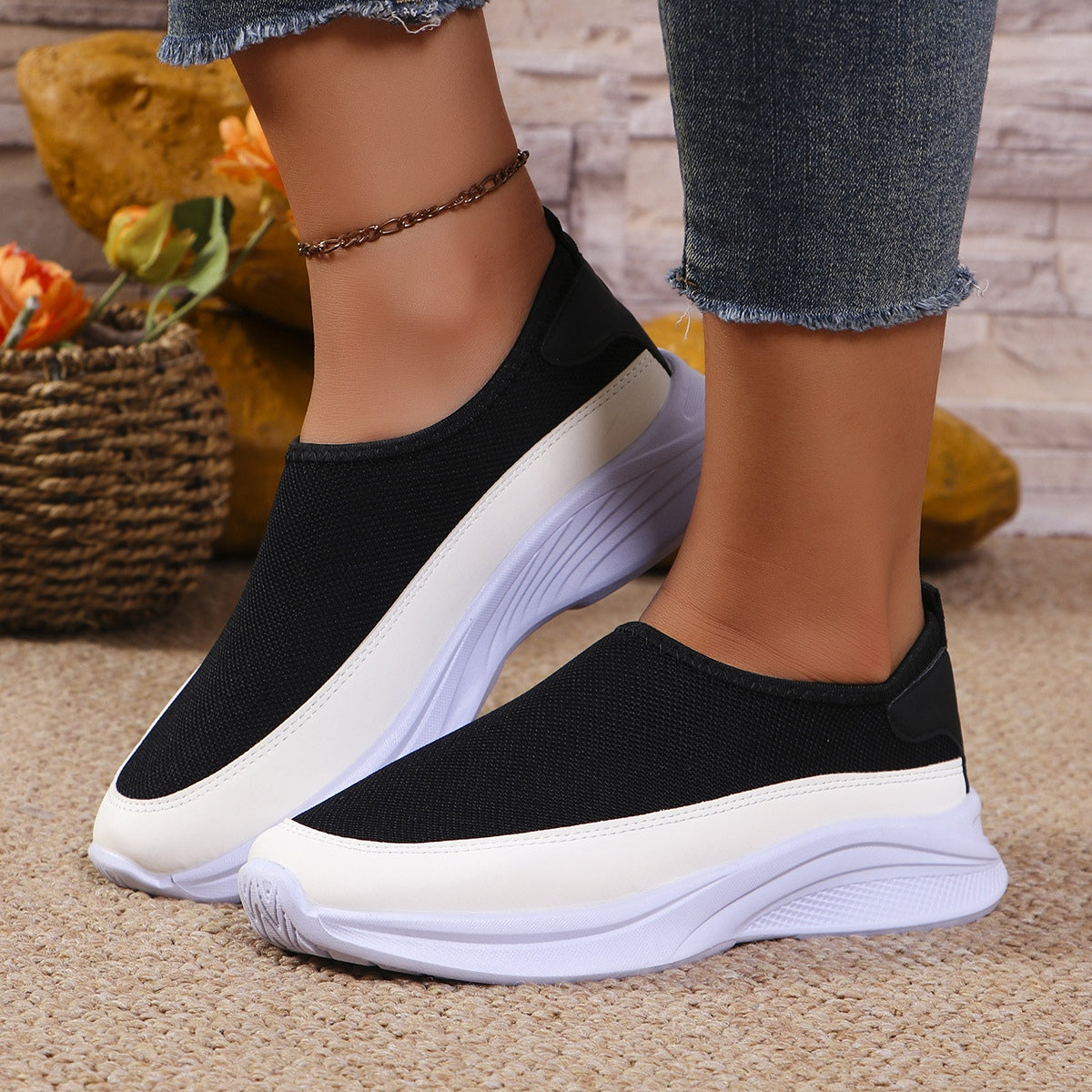 Mesh Contrast Flat Slip-Ons-Teresa&#39;s Fashionista LLC