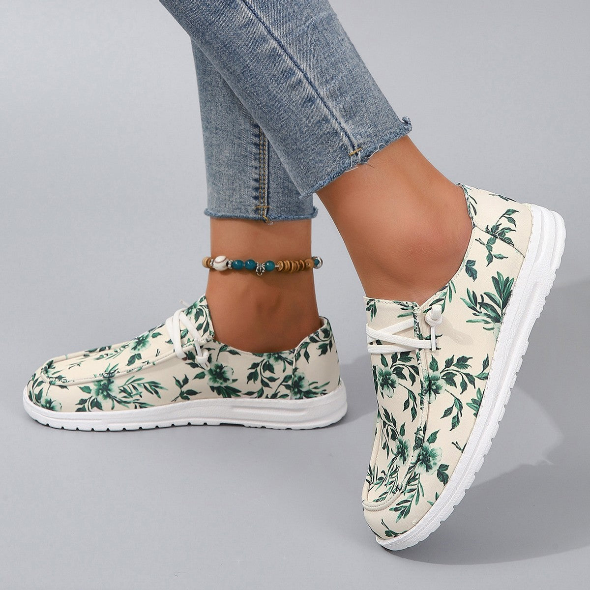 Printed Round Toe Flat Sneakers-Teresa&#39;s Fashionista LLC