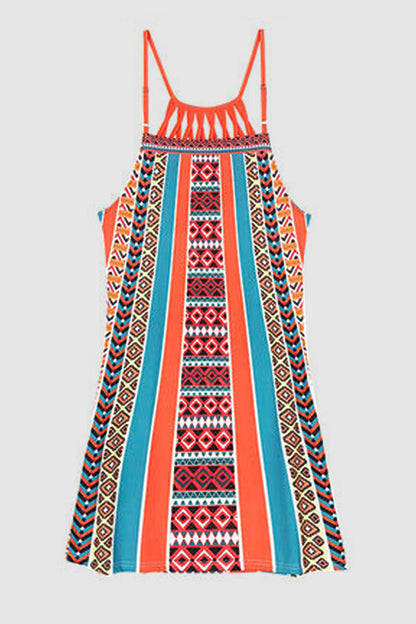 Printed Grecian Neck Mini Dress-Teresa&#39;s Fashionista LLC